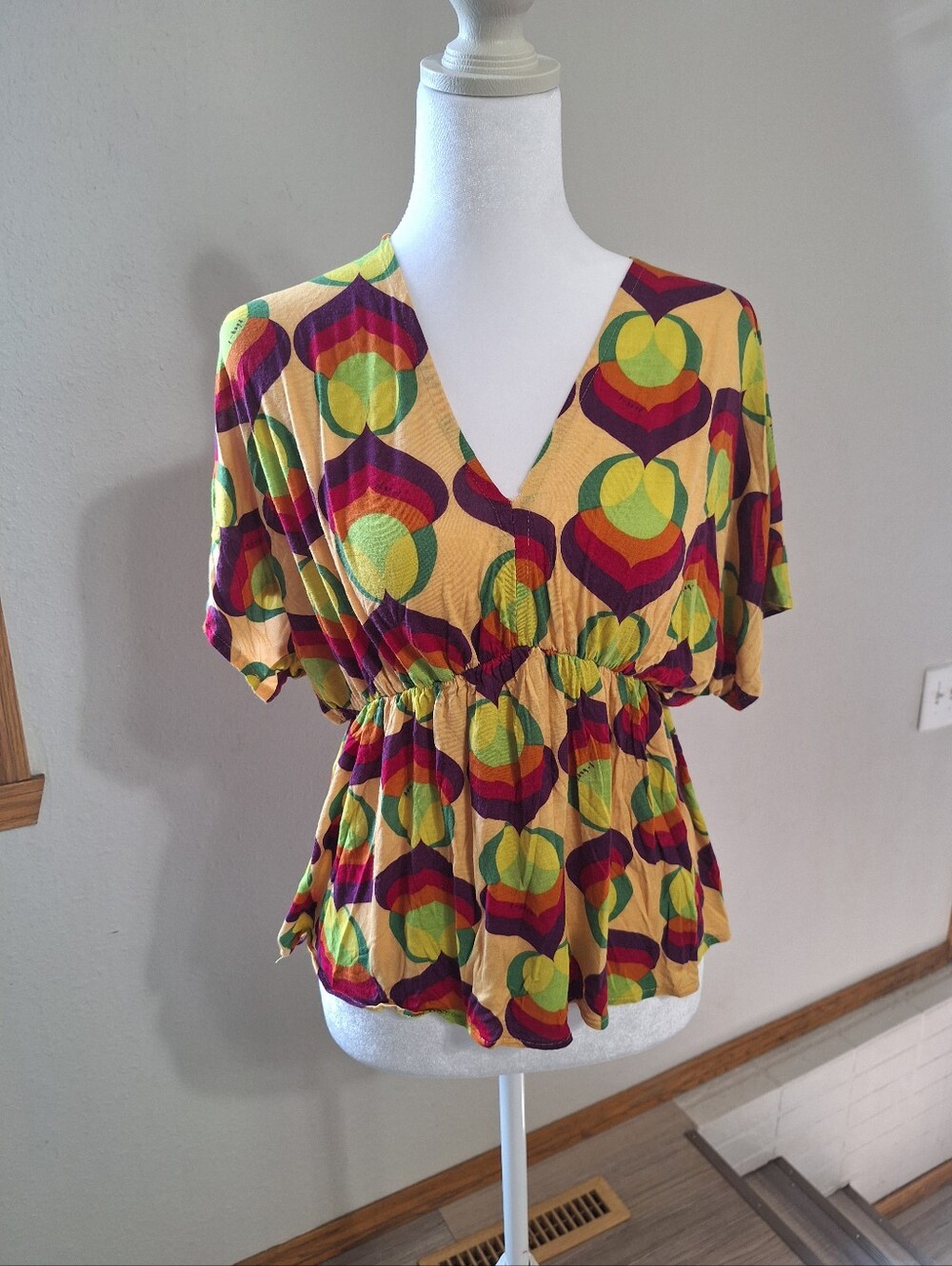 Vintage Y2k T-Bags Colorful Abstract Pattern Top SZ L